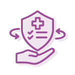 Icon of a hand under a shield with a plus sign, check boxes, and arrows